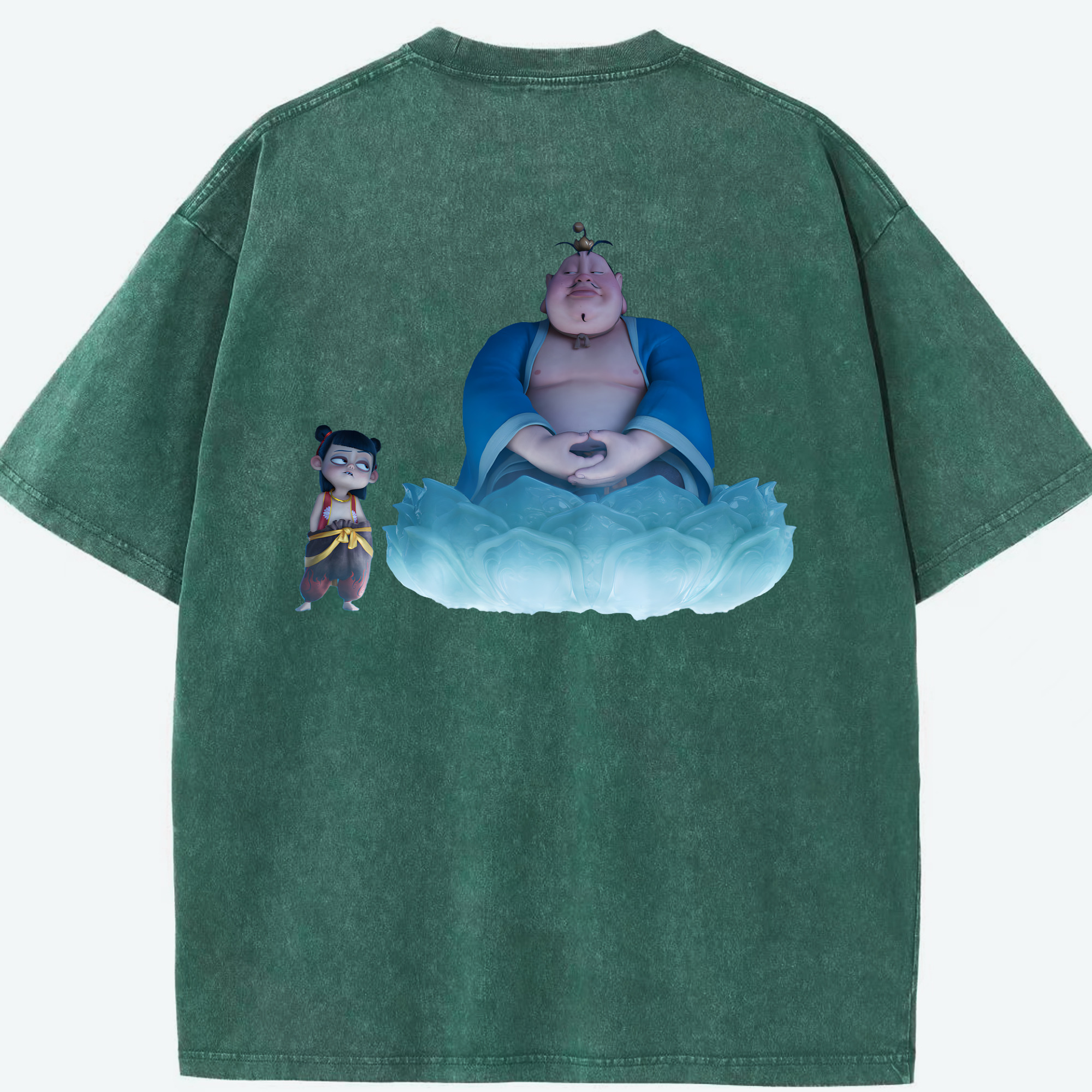 （画像用） Ne Zha 2 ナタ 魔童の大暴れ 綿100% ヴィンテージ風 半袖Tシャツ（背面プリント）